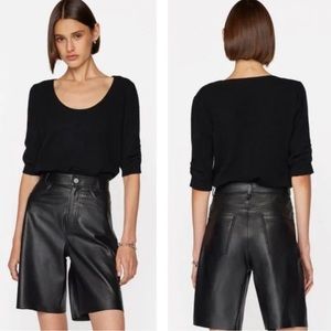 Frame XL Noir Black Ruched Puff Sleeve Cashmere Sweater Scoop Neck New NWT